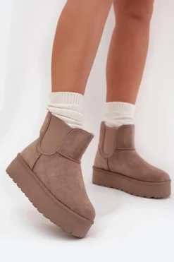 Best Boto Damskie Śniegowce Z Elastyczną Wstawką Khaki Kiora Beżowy