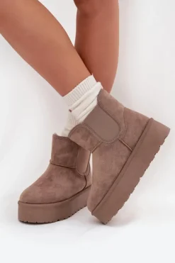 Best Boto Damskie Śniegowce Z Elastyczną Wstawką Khaki Kiora Beżowy