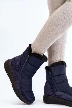 Best Boto Damskie Śniegowce Z Futerkiem Granatowe Primose Niebieski