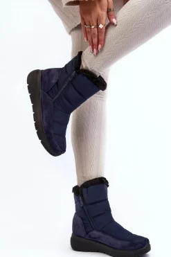 Best Boto Damskie Śniegowce Z Futerkiem Granatowe Primose Niebieski