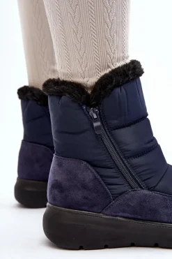 Best Boto Damskie Śniegowce Z Futerkiem Granatowe Primose Niebieski