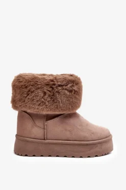 Boto Damskie Śniegowce Z Futerkiem Beżowe Rainsa