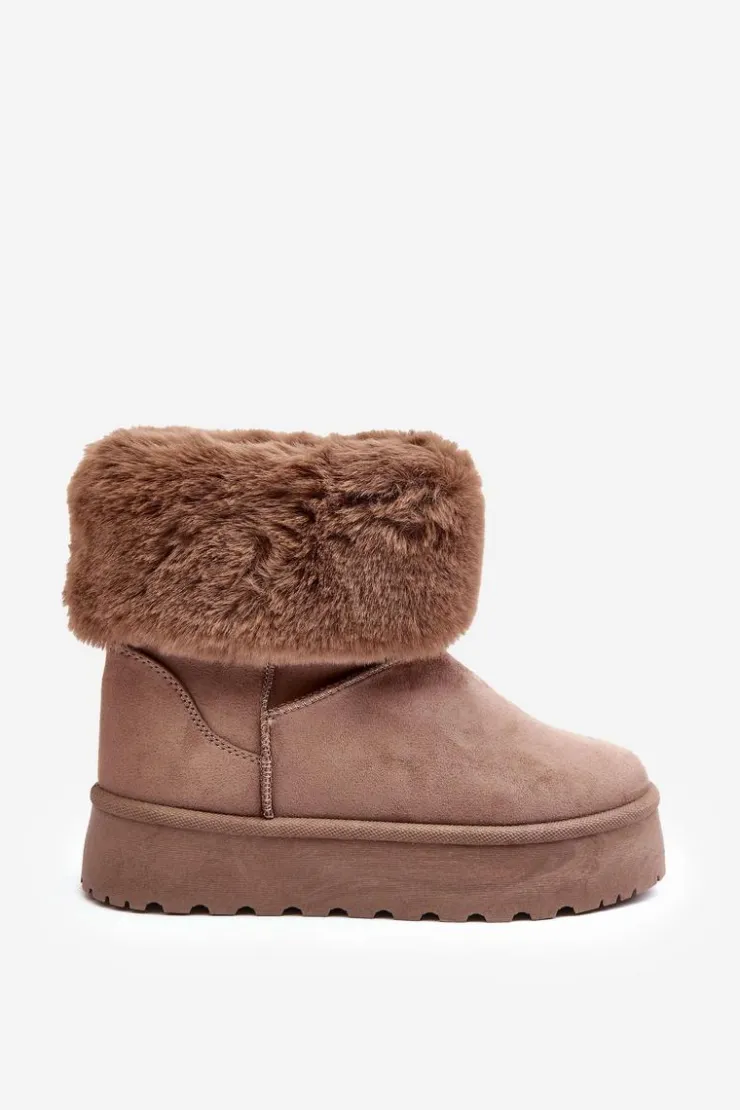 Boto Damskie Śniegowce Z Futerkiem Beżowe Rainsa