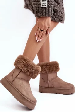 Boto Damskie Śniegowce Z Futerkiem Beżowe Rainsa