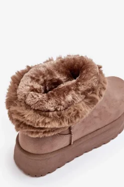 Boto Damskie Śniegowce Z Futerkiem Beżowe Rainsa