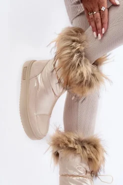 Big Star Shoes Damskie Śniegowce Z Futerkiem Beżowe Big Star MM274380 Beżowy