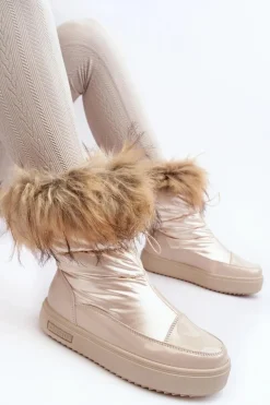 Big Star Shoes Damskie Śniegowce Z Futerkiem Beżowe Big Star MM274380 Beżowy