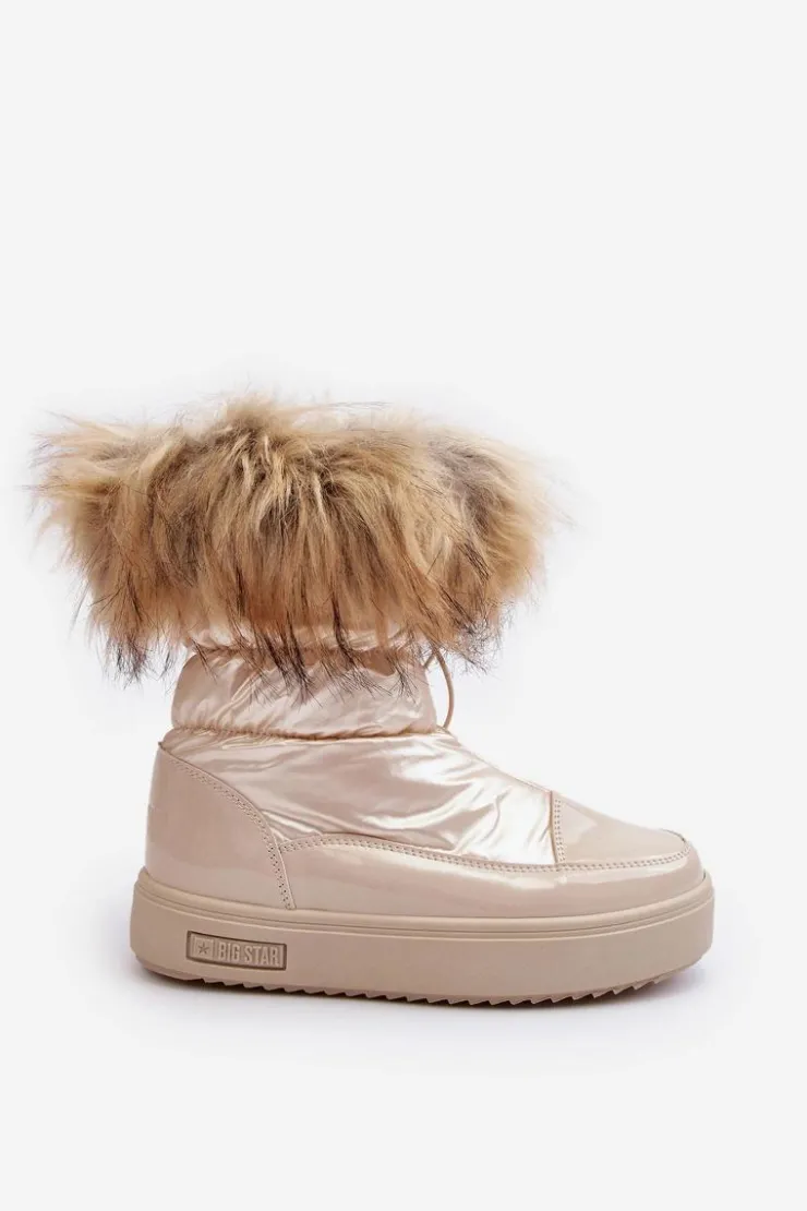 Big Star Shoes Damskie Śniegowce Z Futerkiem Beżowe Big Star MM274380 Beżowy