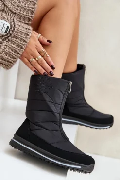 Damskie Boto Damskie Śniegowce Z Suwakiem Progress PROGJ-22-130 Czarne