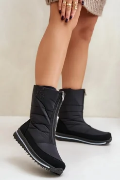 Damskie Boto Damskie Śniegowce Z Suwakiem Progress PROGJ-22-130 Czarne