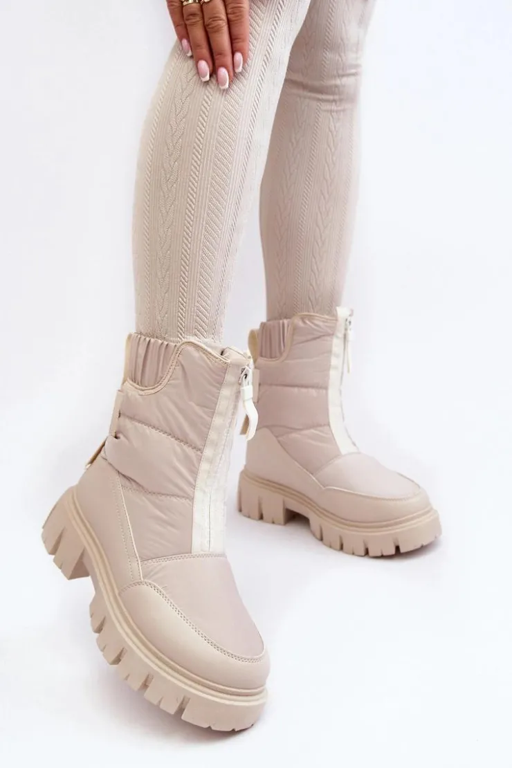 Damskie Buty damskie Vinceza Damskie Śniegowce Z Suwakiem Ocieplane Futerkiem Jasnobeżowe Hixe