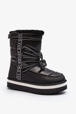 Boto Śniegowce Damskie*Damskie Śniegowce Z Wiązaniem Czarne Lilara