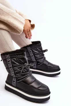 Boto Śniegowce Damskie*Damskie Śniegowce Z Wiązaniem Czarne Lilara