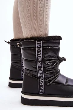 Boto Śniegowce Damskie*Damskie Śniegowce Z Wiązaniem Czarne Lilara