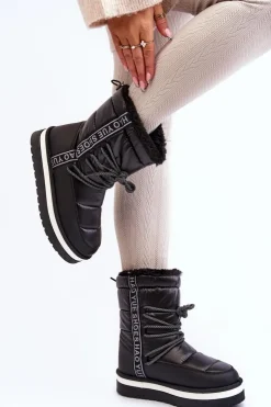 Boto Śniegowce Damskie*Damskie Śniegowce Z Wiązaniem Czarne Lilara