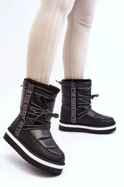 Boto Śniegowce Damskie*Damskie Śniegowce Z Wiązaniem Czarne Lilara