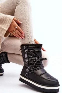 Boto Śniegowce Damskie*Damskie Śniegowce Z Wiązaniem Czarne Lilara
