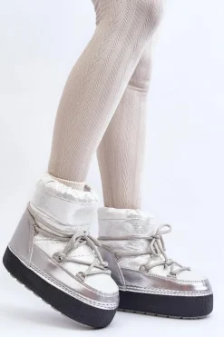 Damskie Boto Damskie Śniegowce Z Wiązaniem Srebrne Toolsa