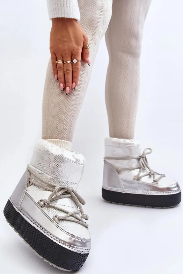 Damskie Boto Damskie Śniegowce Z Wiązaniem Srebrne Toolsa