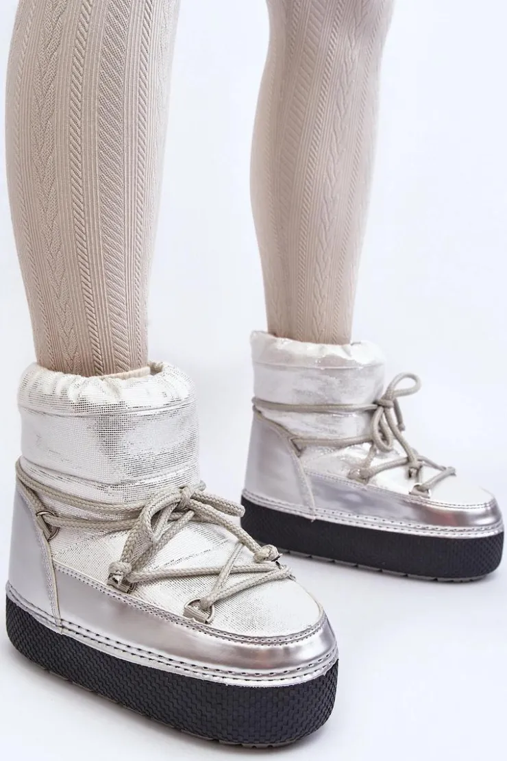 Damskie Boto Damskie Śniegowce Z Wiązaniem Srebrne Toolsa
