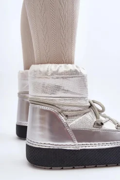 Damskie Boto Damskie Śniegowce Z Wiązaniem Srebrne Toolsa