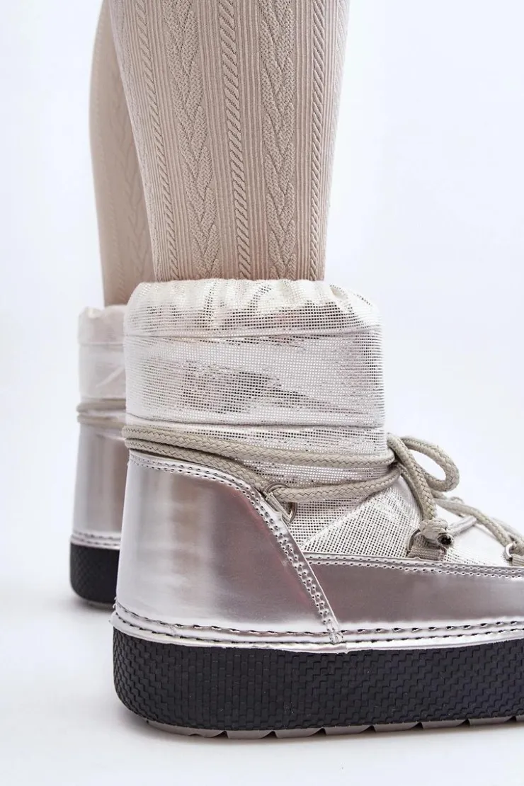 Damskie Boto Damskie Śniegowce Z Wiązaniem Srebrne Toolsa