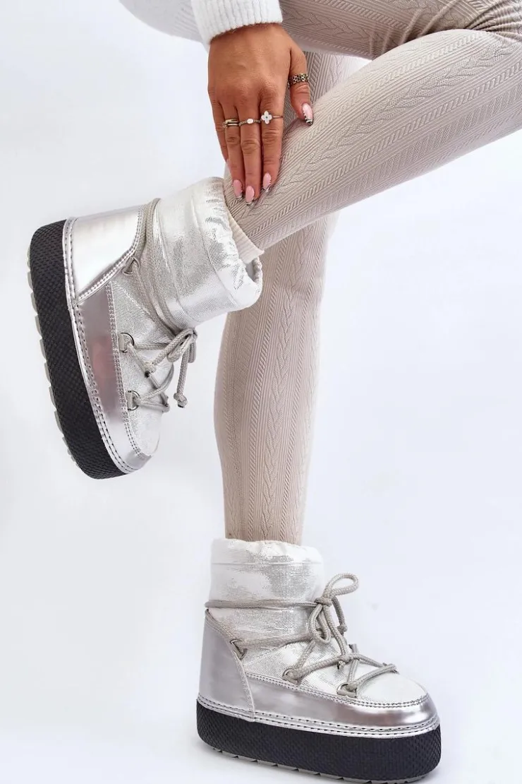 Damskie Boto Damskie Śniegowce Z Wiązaniem Srebrne Toolsa