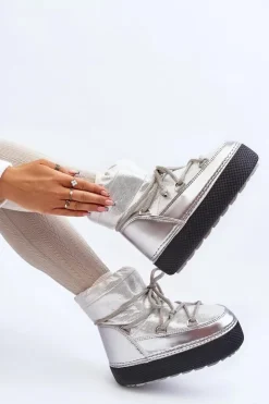 Damskie Boto Damskie Śniegowce Z Wiązaniem Srebrne Toolsa