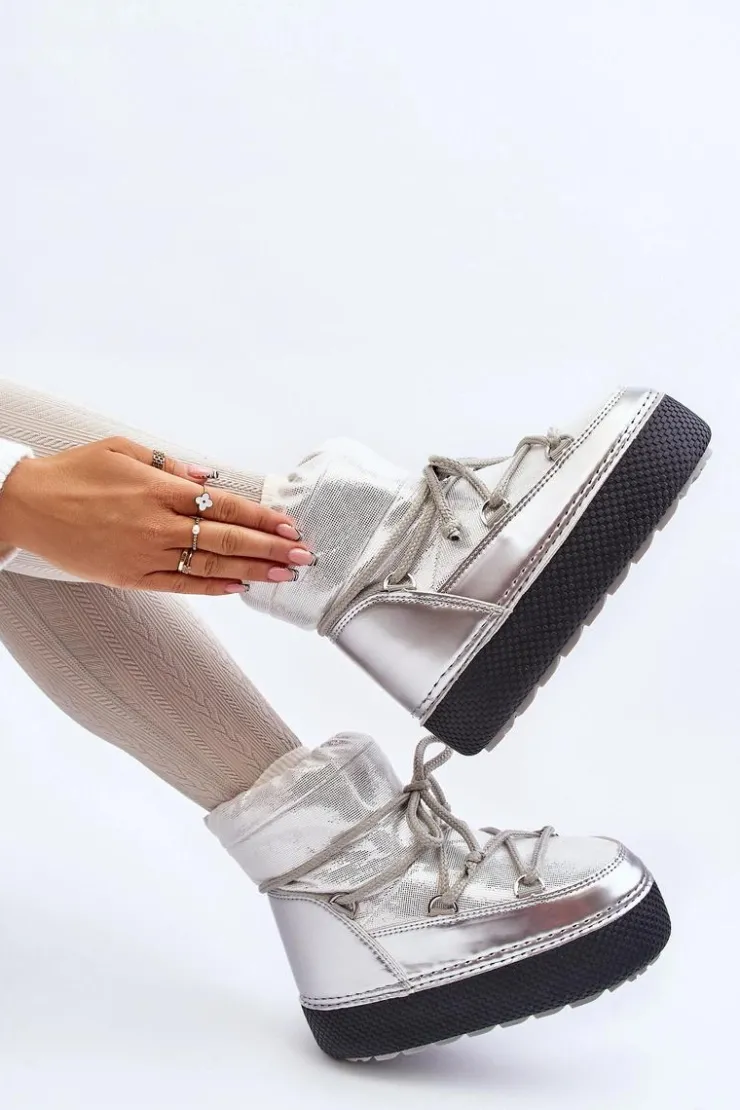 Damskie Boto Damskie Śniegowce Z Wiązaniem Srebrne Toolsa