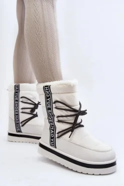 Boto Damskie Śniegowce Z Wiązaniem Białe Lilara