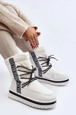 Boto Damskie Śniegowce Z Wiązaniem Białe Lilara