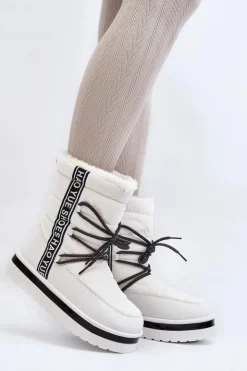 Boto Damskie Śniegowce Z Wiązaniem Białe Lilara