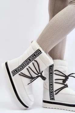 Boto Damskie Śniegowce Z Wiązaniem Białe Lilara