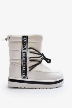 Boto Damskie Śniegowce Z Wiązaniem Białe Lilara