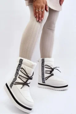 Boto Damskie Śniegowce Z Wiązaniem Białe Lilara