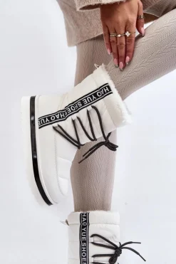 Boto Damskie Śniegowce Z Wiązaniem Białe Lilara