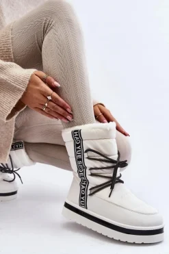 Boto Damskie Śniegowce Z Wiązaniem Białe Lilara