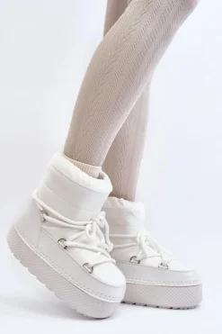 Boto Śniegowce Damskie*Damskie Śniegowce Z Wiązaniem Białe Toolsa Biały