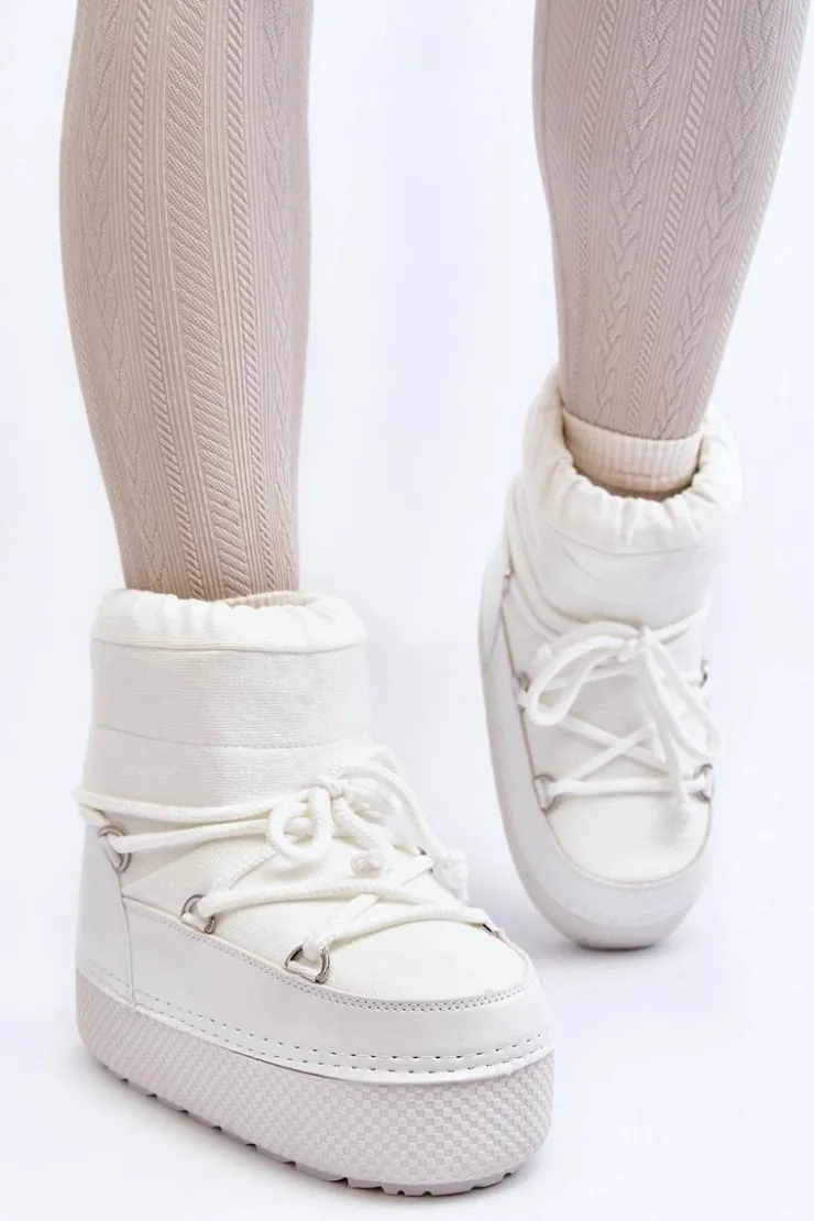 Boto Śniegowce Damskie*Damskie Śniegowce Z Wiązaniem Białe Toolsa Biały