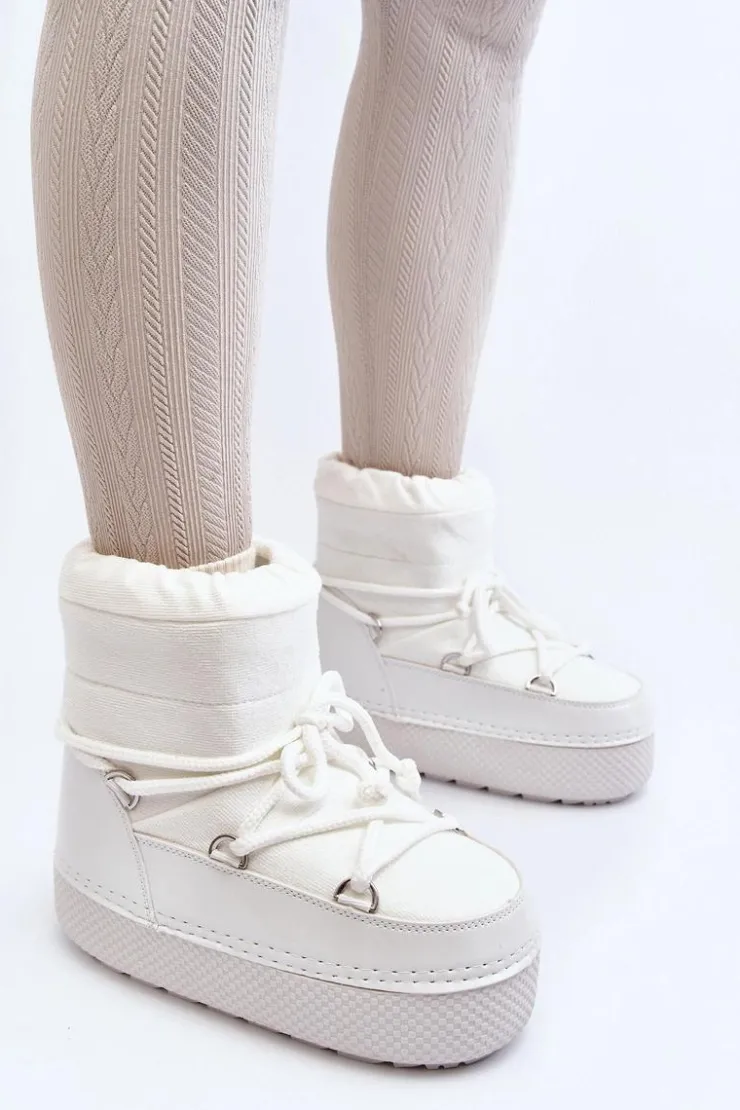 Boto Śniegowce Damskie*Damskie Śniegowce Z Wiązaniem Białe Toolsa Biały