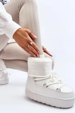 Boto Śniegowce Damskie*Damskie Śniegowce Z Wiązaniem Białe Toolsa Biały