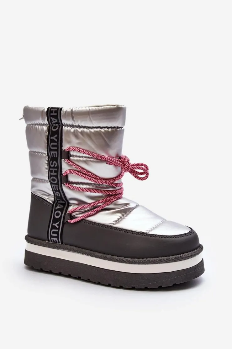 Outlet Boto Damskie Śniegowce Z Wiązaniem Srebrne Lilara Srebrny
