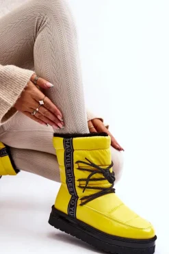 Boto Śniegowce Damskie*Damskie Śniegowce Z Wiązaniem Żółte Lilara