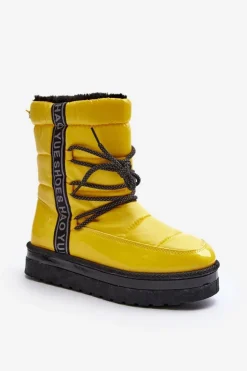 Boto Śniegowce Damskie*Damskie Śniegowce Z Wiązaniem Żółte Lilara