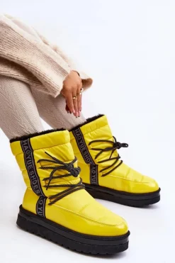 Boto Śniegowce Damskie*Damskie Śniegowce Z Wiązaniem Żółte Lilara