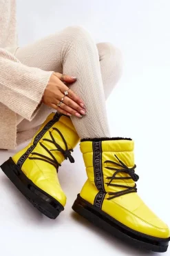 Boto Śniegowce Damskie*Damskie Śniegowce Z Wiązaniem Żółte Lilara