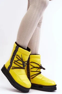 Boto Śniegowce Damskie*Damskie Śniegowce Z Wiązaniem Żółte Lilara