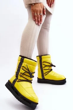 Boto Śniegowce Damskie*Damskie Śniegowce Z Wiązaniem Żółte Lilara