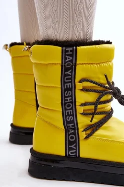 Boto Śniegowce Damskie*Damskie Śniegowce Z Wiązaniem Żółte Lilara