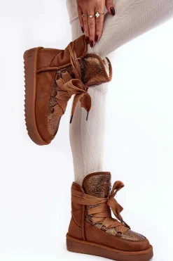 Online D.Franklin Damskie Śniegowce Z Wiązaniem DFSH370006 Brązowe